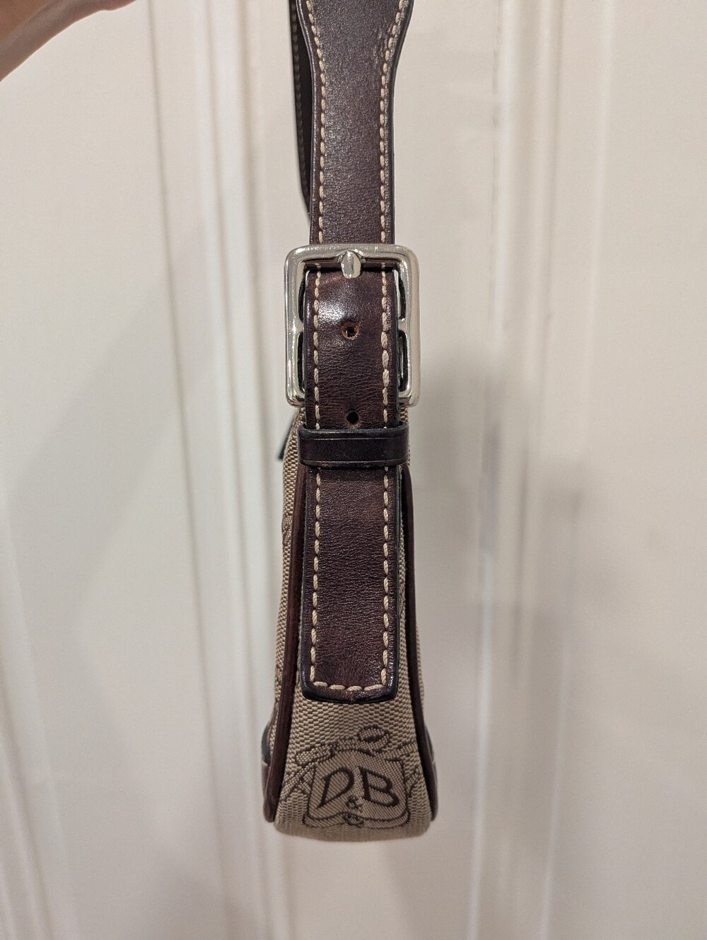 Vintage Dooney And Bourke Shoulder Bag Canvas Brown Logo - Picture 3 of 4